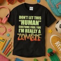 Don't Let This Human Costume Fool You I'm Really A Zombie Kids T-Shirt thumb 3