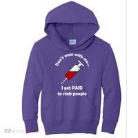 Don't Mess With Me I Get Paid To Stab People Kids Hoodie thumb 0