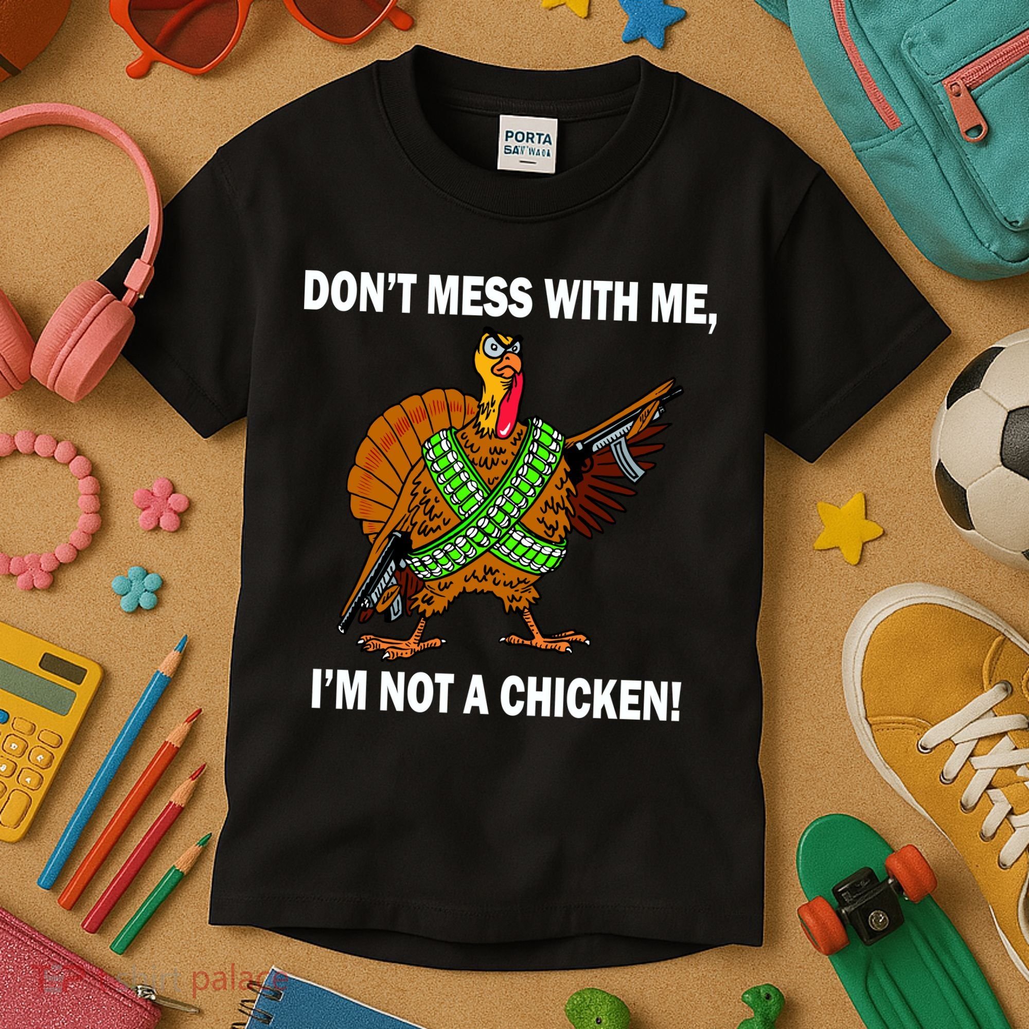 Don't Mess With Me I'm Not A Chicken Turkey Gun Kids T-Shirt