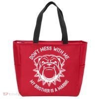 Don't Mess With Me My Brother Is A Marine Bulldog Tote Bag thumb 0