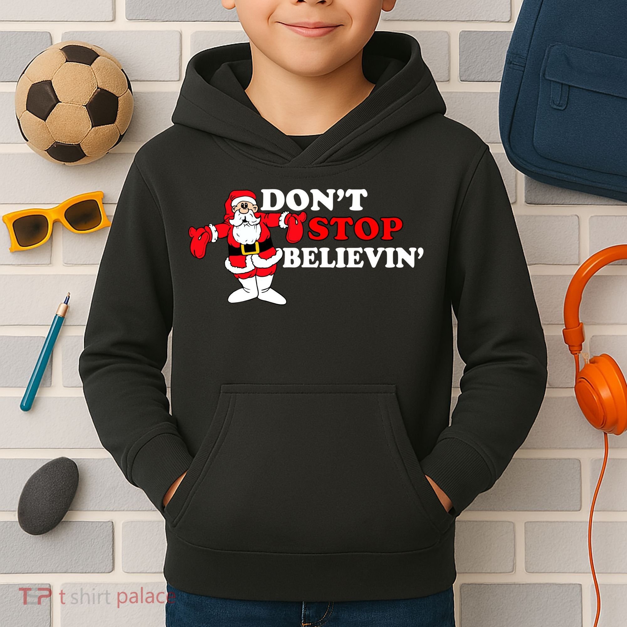 Don't Stop Believin Santa Kids Hoodie