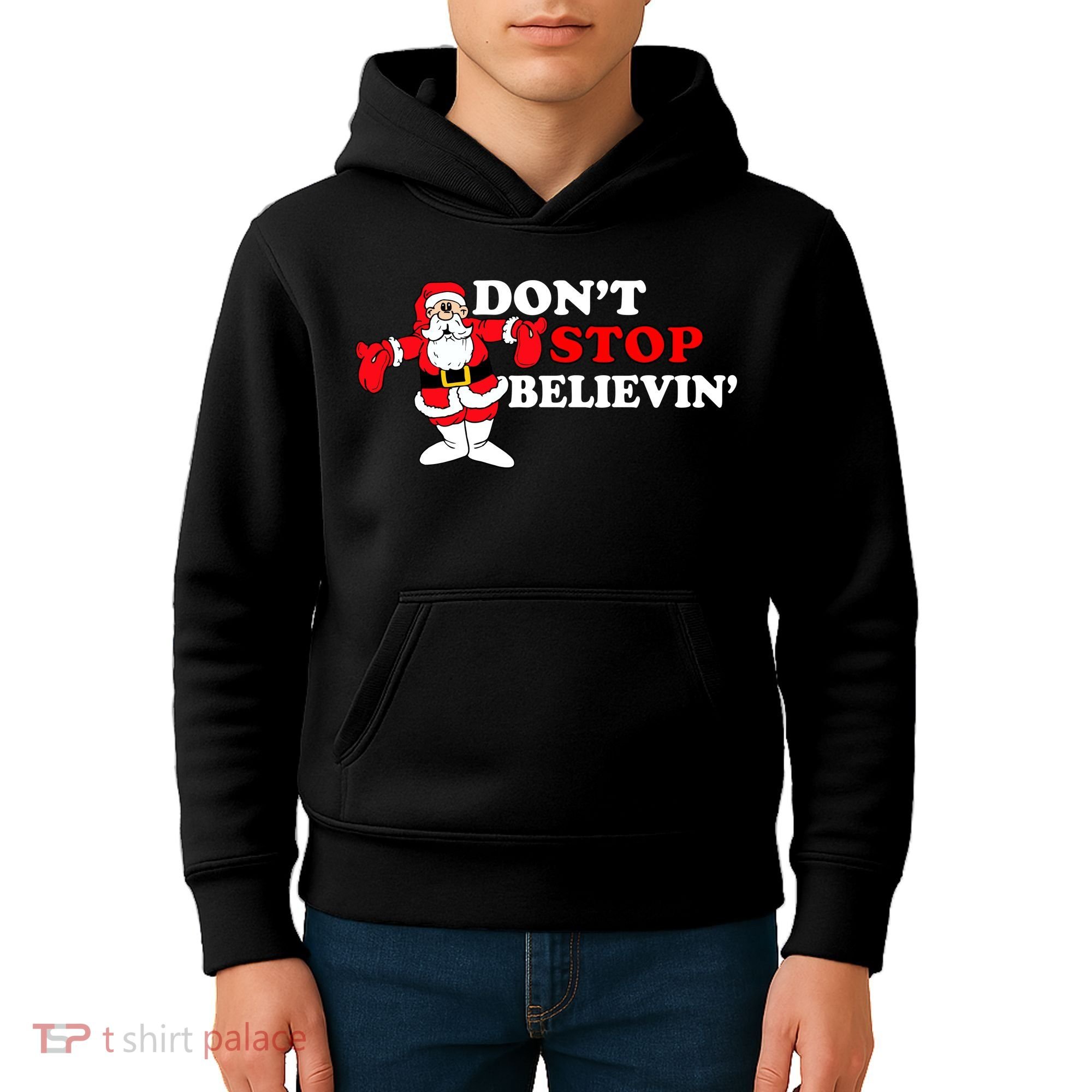Don't Stop Believin Santa Kids Hoodie