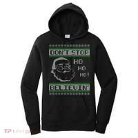 Don't Stop Believin Santa Ho Ugly Christmas Women's Hoodie thumb 0