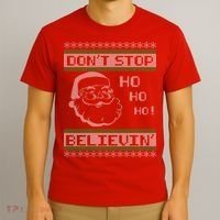 Don't Stop Believin Santa Ho Ugly Christmas T-Shirt thumb 3