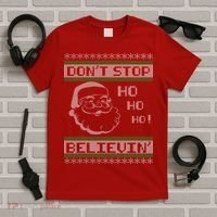 Don't Stop Believin Santa Ho Ugly Christmas T-Shirt thumb 5