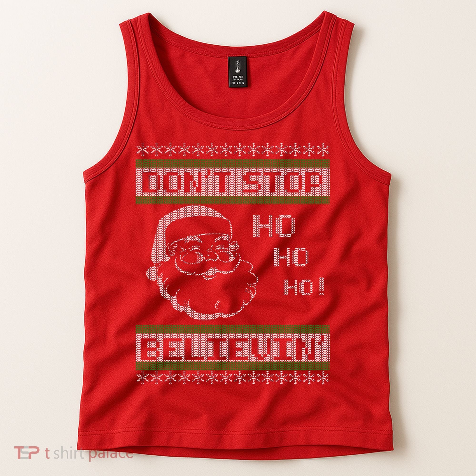 Don't Stop Believin Santa Ho Ugly Christmas Tank Top