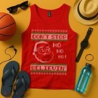 Don't Stop Believin Santa Ho Ugly Christmas Tank Top thumb 4