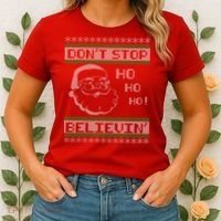 Don't Stop Believin Santa Ho Ugly Christmas Women's T-Shirt thumb 2
