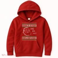 Don't Stop Believin Santa Ho Ugly Christmas Kids Hoodie thumb 0
