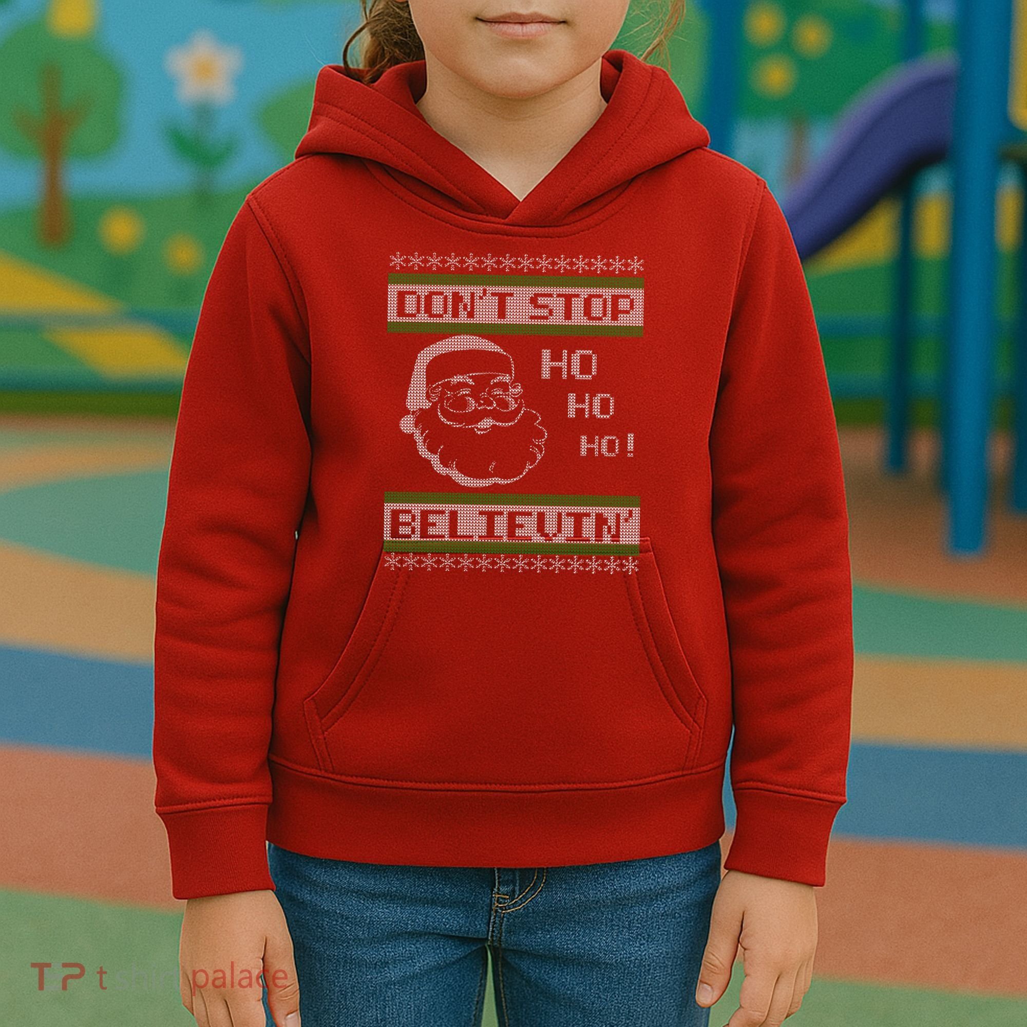 Don't Stop Believin Santa Ho Ugly Christmas Kids Hoodie