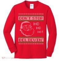 Don't Stop Believin Santa Ho Ugly Christmas Kids Long Sleeve Shirt thumb 0