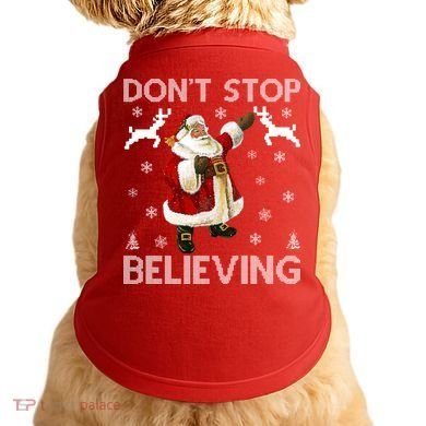 Don't Stop Believing Christmas Ugly Sweater Design Doggie Tank