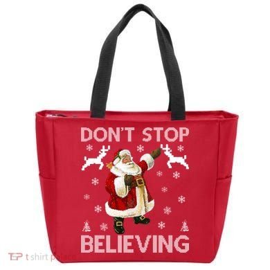 Don't Stop Believing Christmas Ugly Sweater Design Tote Bag
