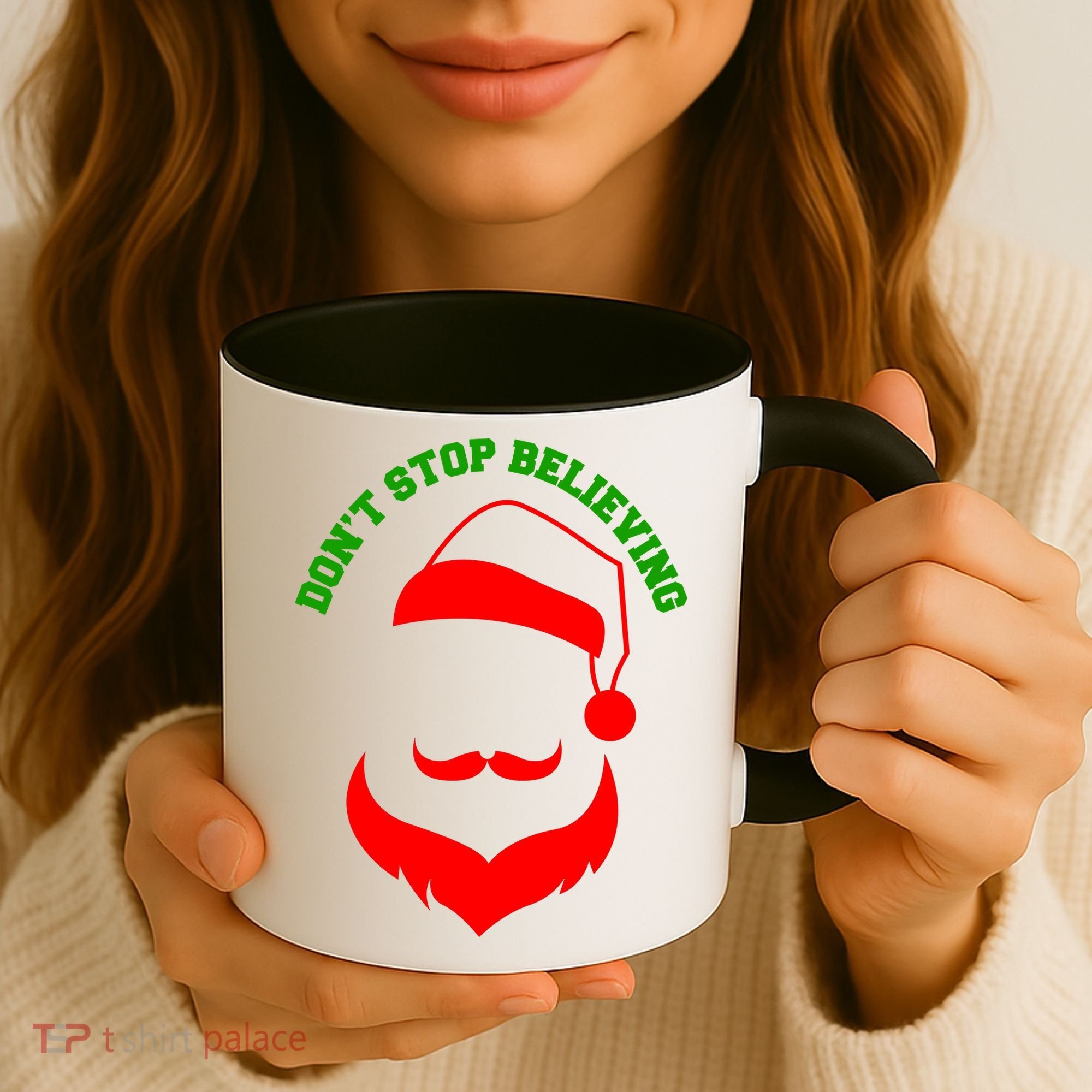 Don't Stop Believing Santa Face Coffee Mug