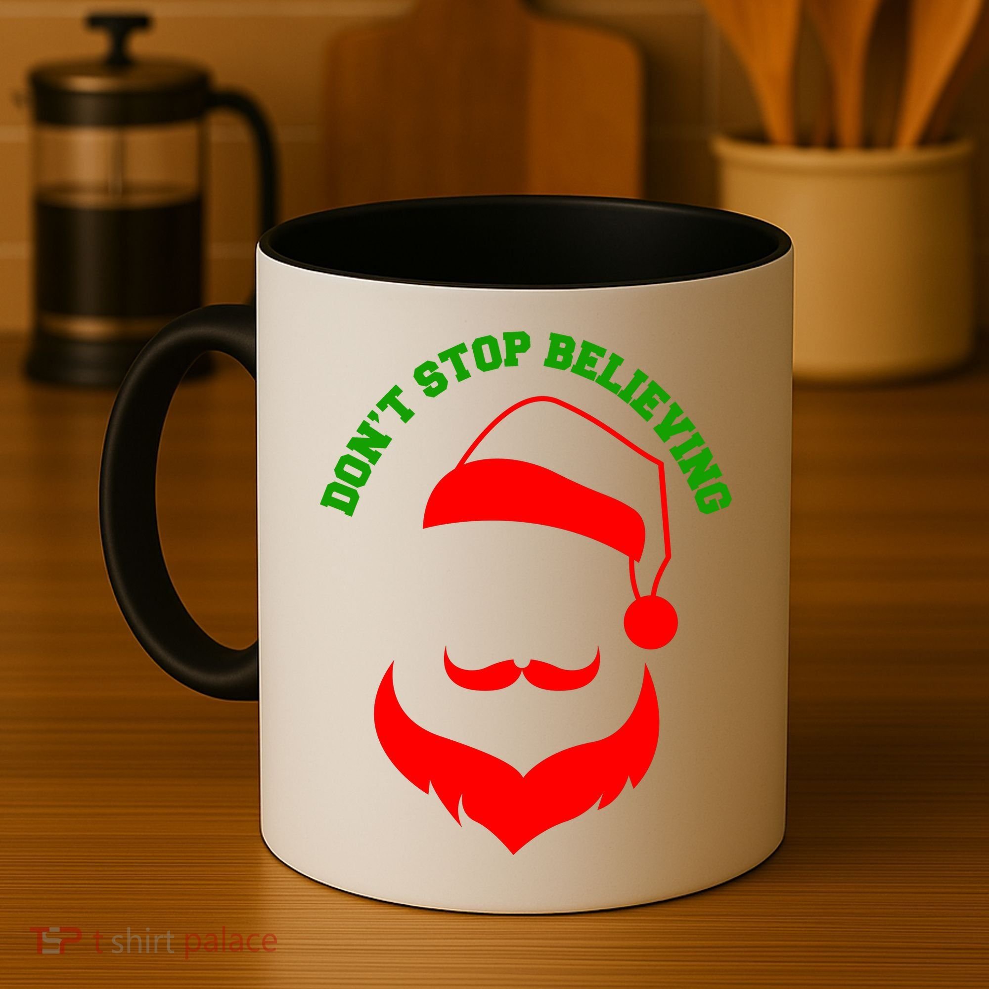 Don't Stop Believing Santa Face Coffee Mug