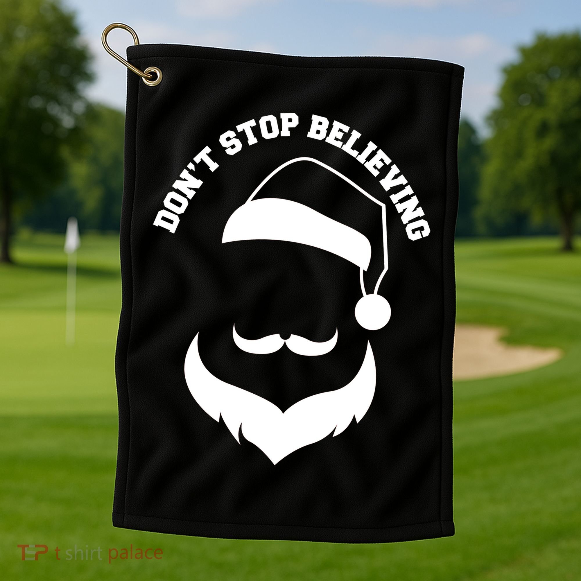 Don't Stop Believing Santa Face Golf Towel