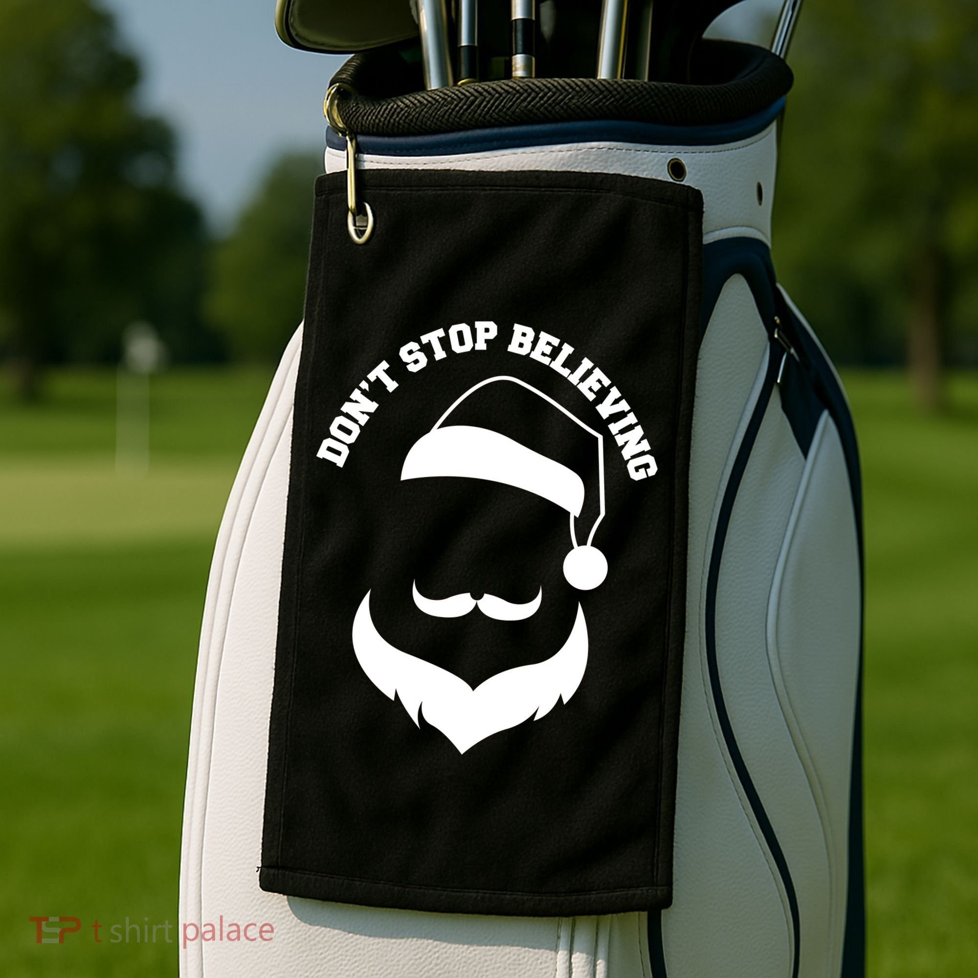 Don't Stop Believing Santa Face Golf Towel