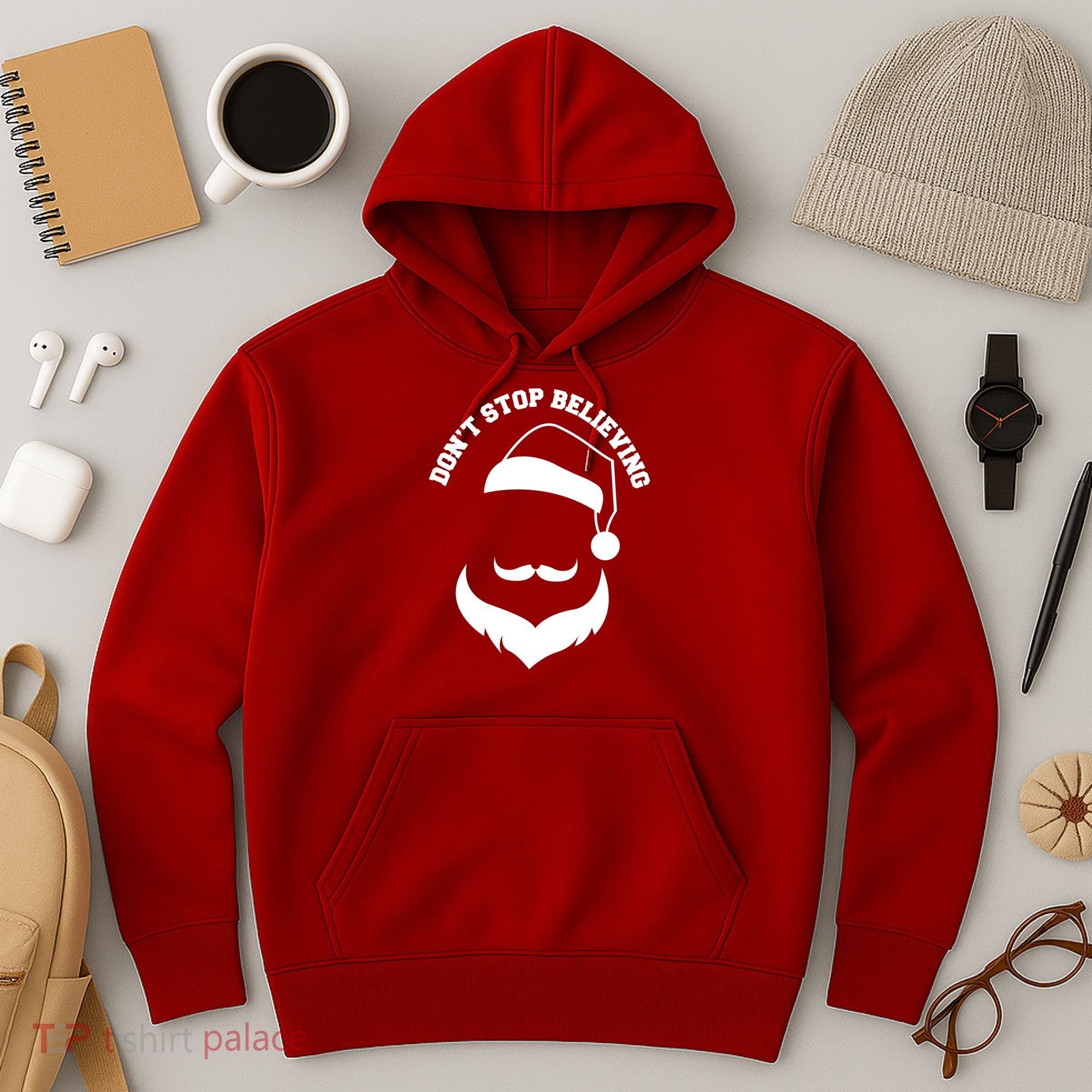 Don't Stop Believing Santa Face Hoodie