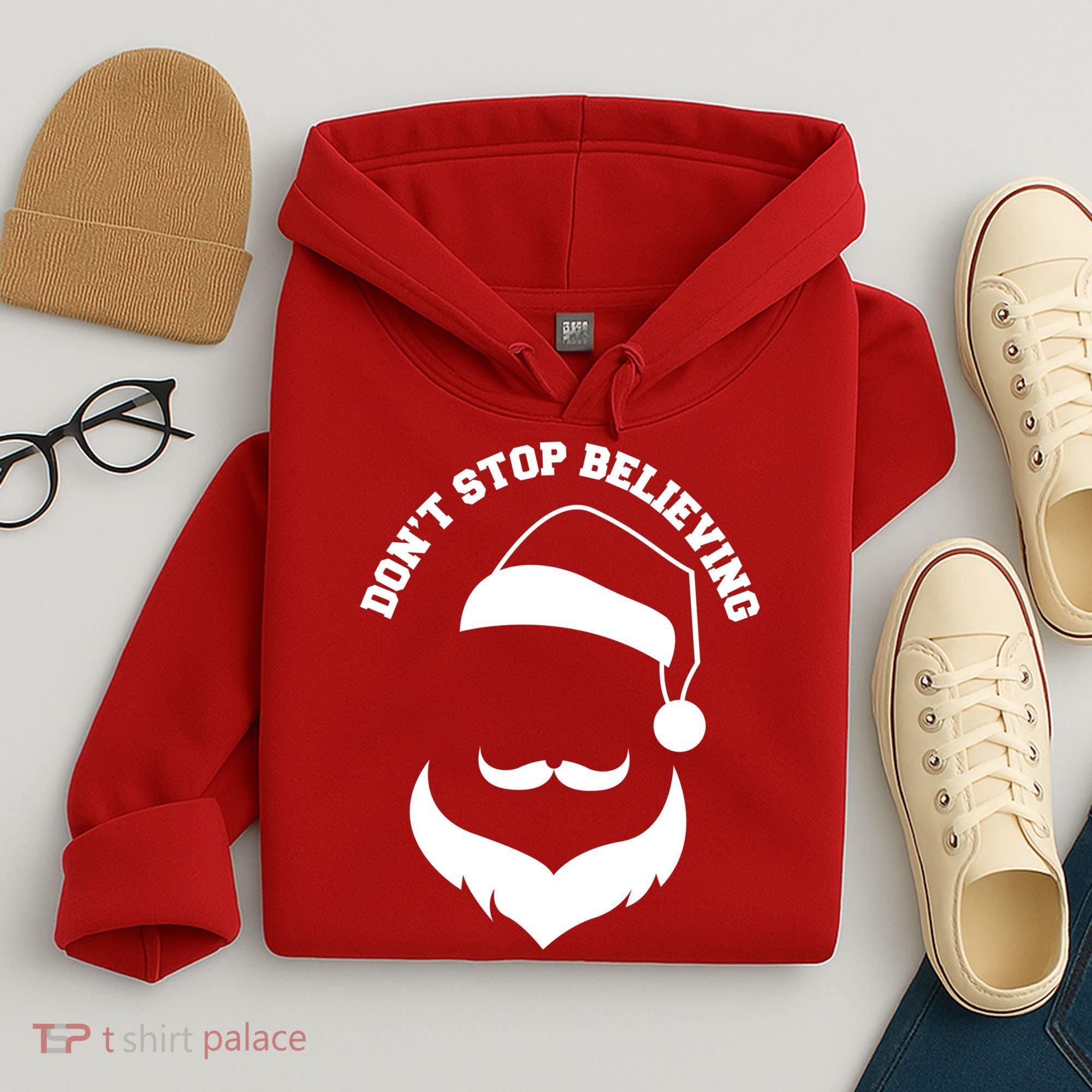 Don't Stop Believing Santa Face Hoodie