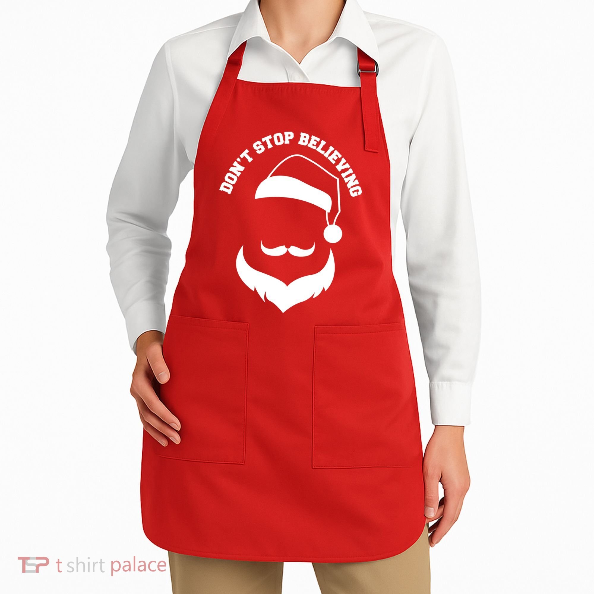 Don't Stop Believing Santa Face Apron