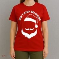 Don't Stop Believing Santa Face T-Shirt thumb 4