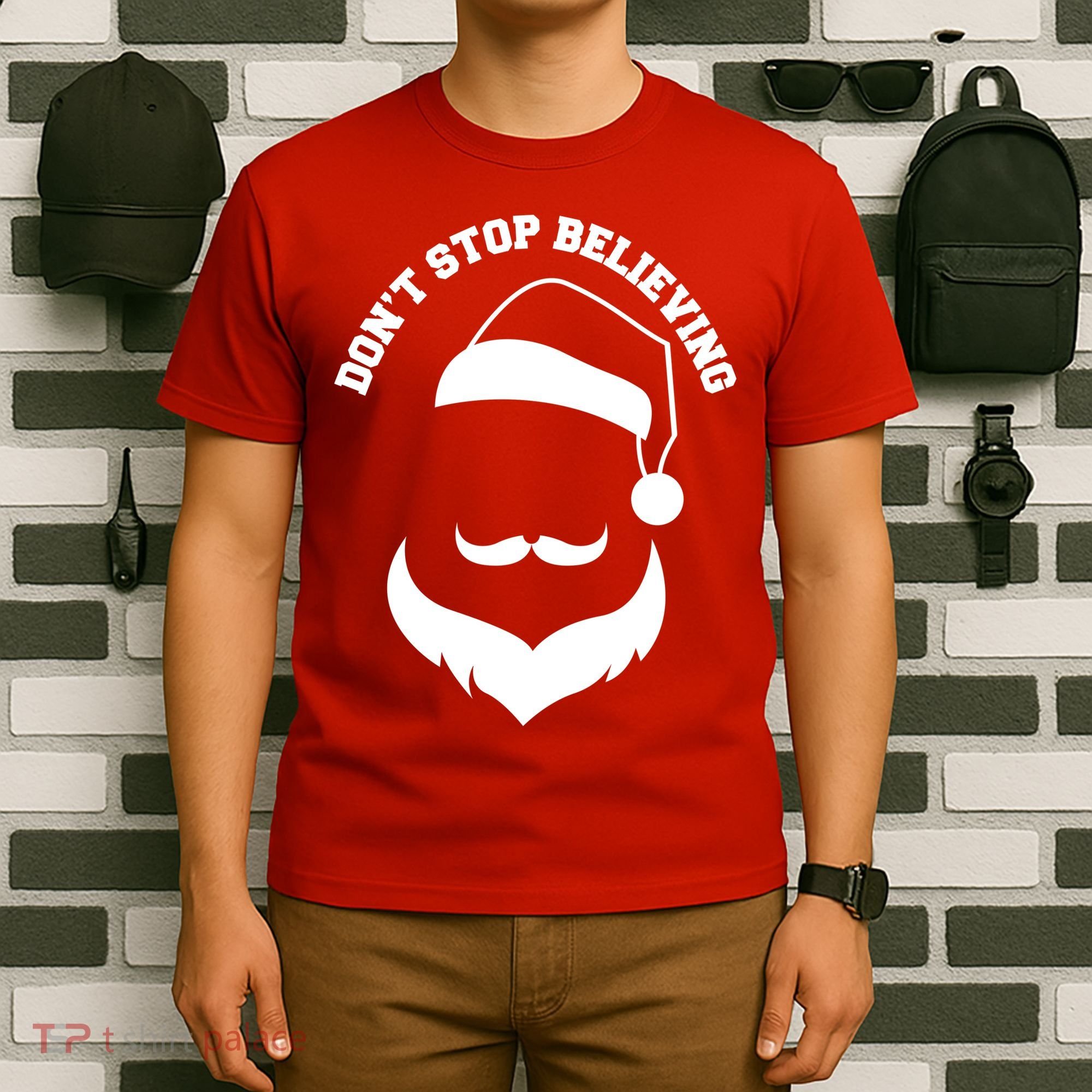 Don't Stop Believing Santa Face T-Shirt
