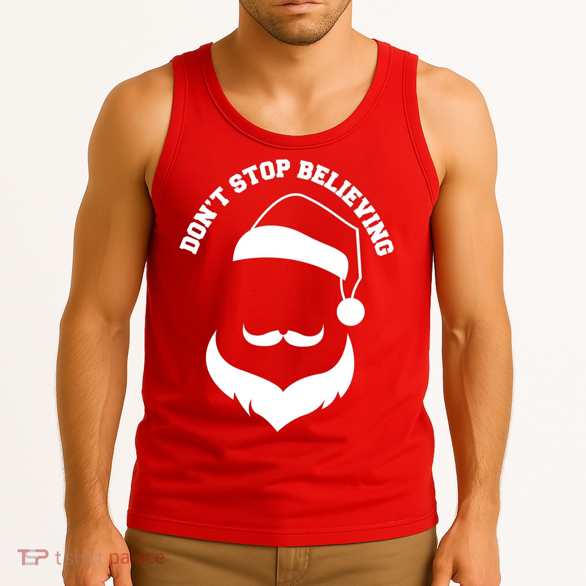 Don't Stop Believing Santa Face Tank Top