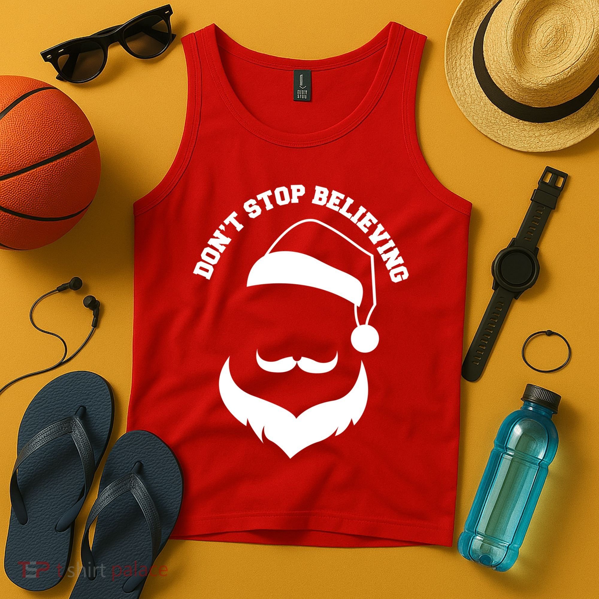 Don't Stop Believing Santa Face Tank Top