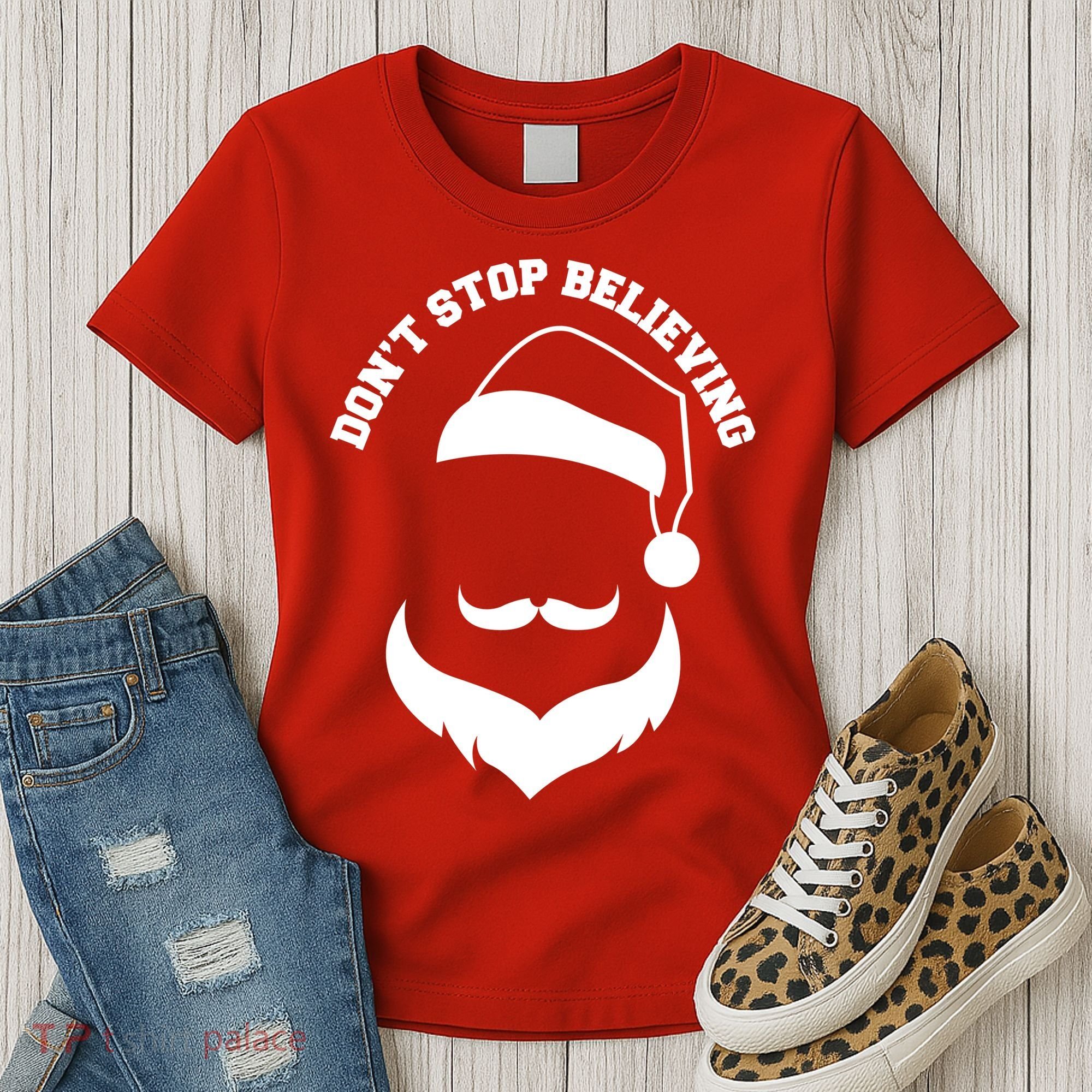 Don't Stop Believing Santa Face Women's T-Shirt