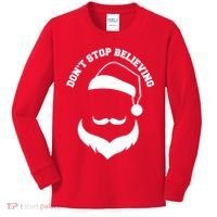 Don't Stop Believing Santa Face Kids Long Sleeve Shirt thumb 0