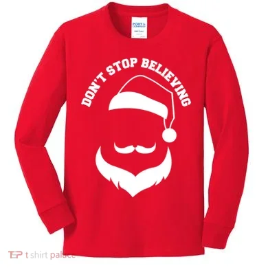 Don't Stop Believing Santa Face Kids Long Sleeve Shirt