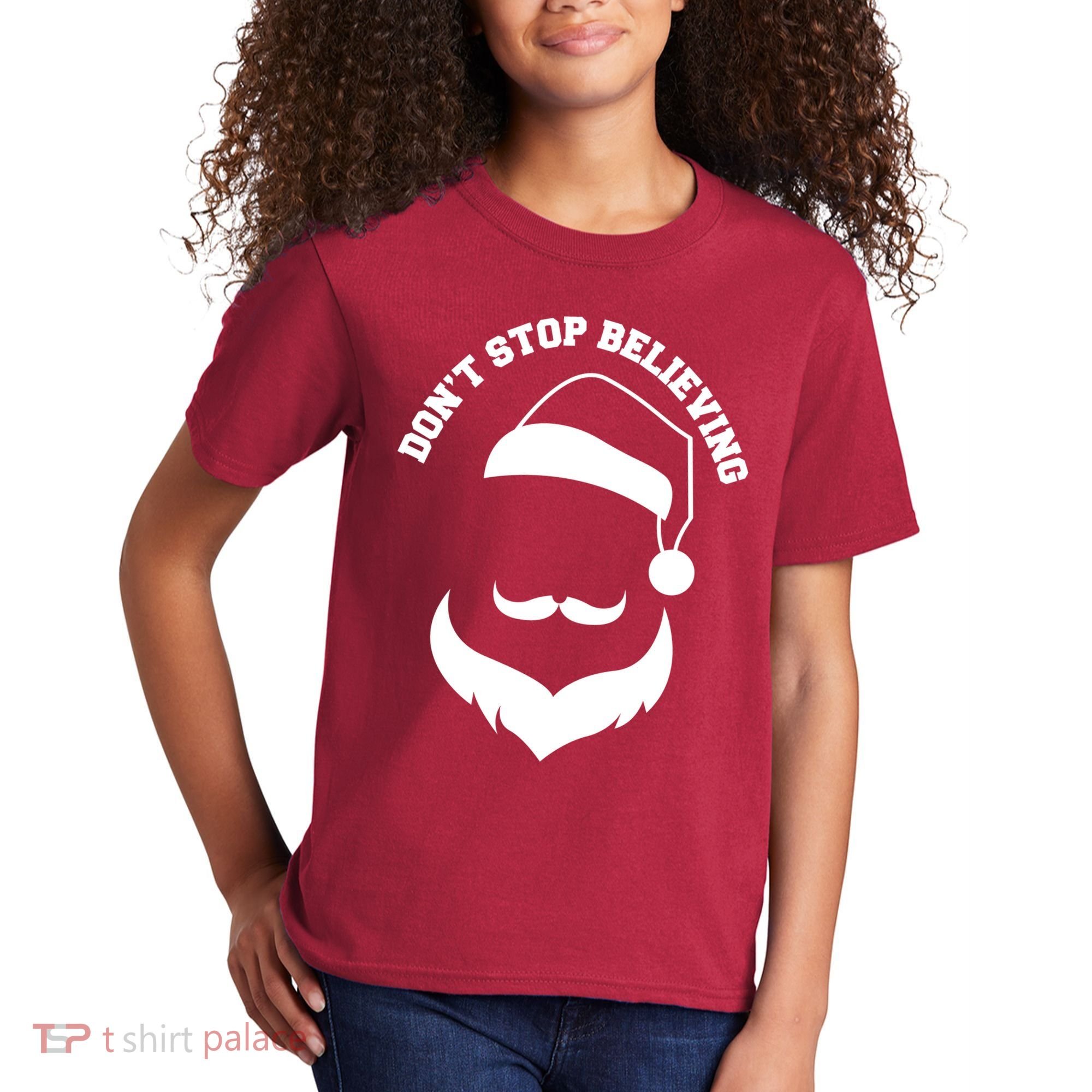 Don't Stop Believing Santa Face Kids T-Shirt