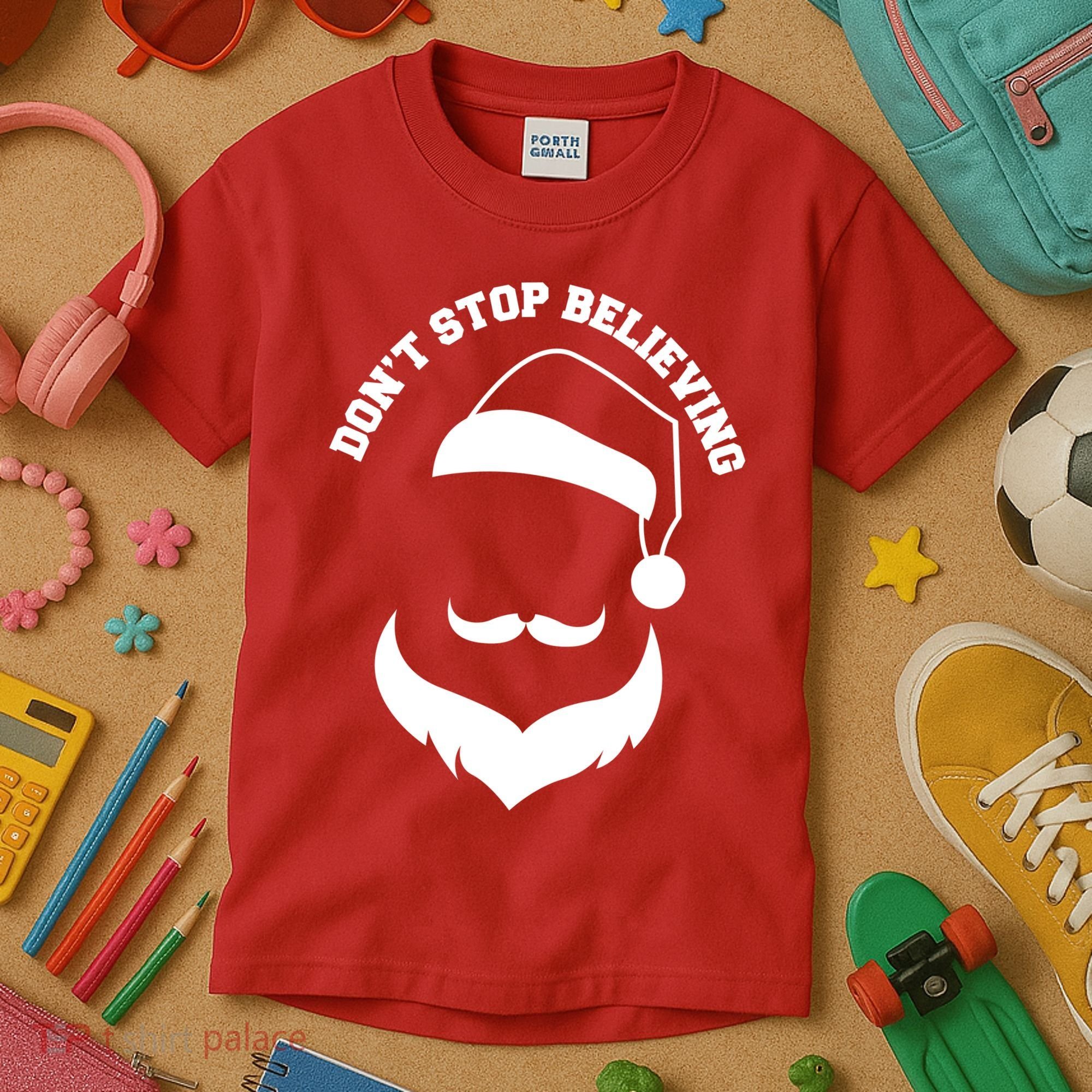 Don't Stop Believing Santa Face Kids T-Shirt