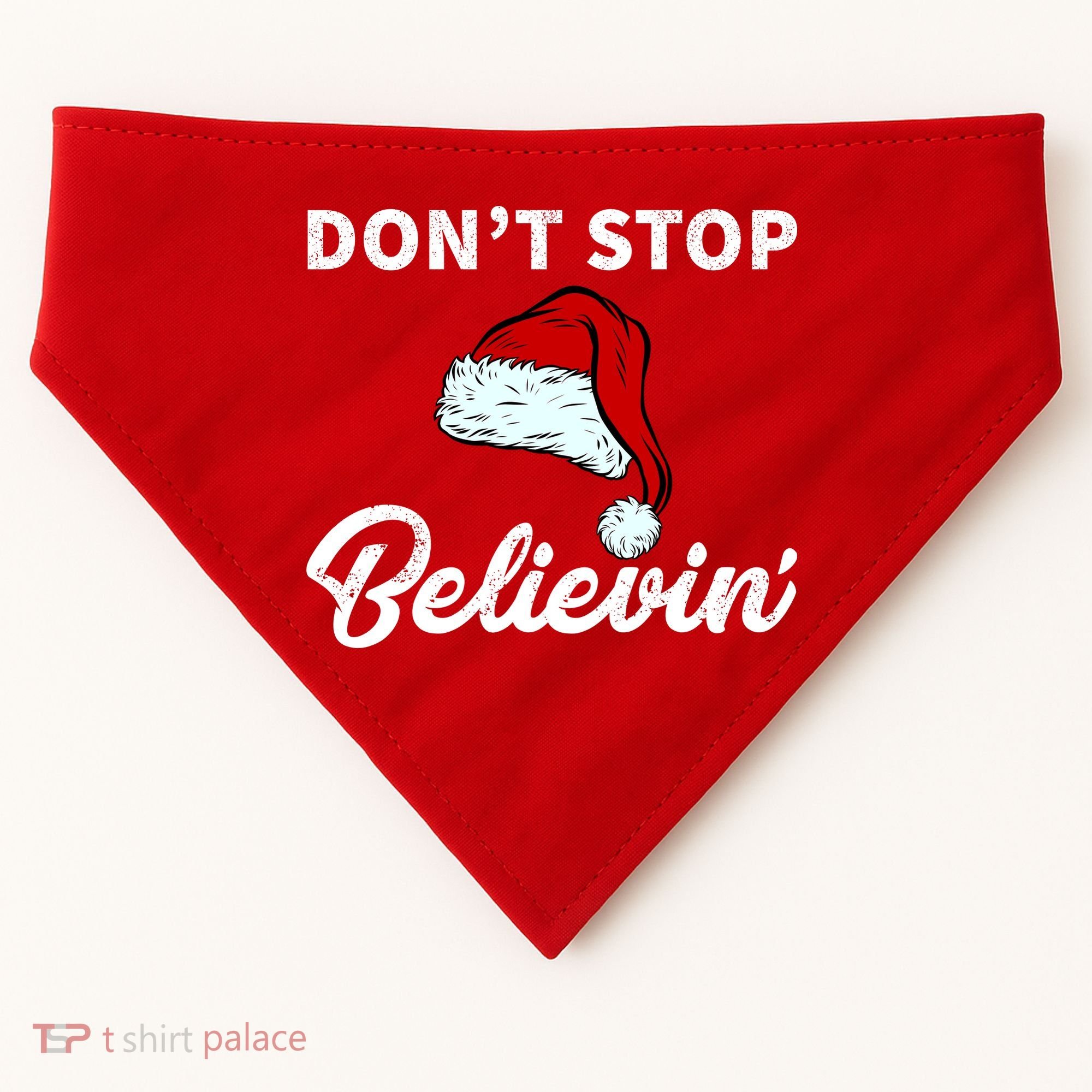 Don't Stop Believing Santa Hat USA-Made Doggie Bandana