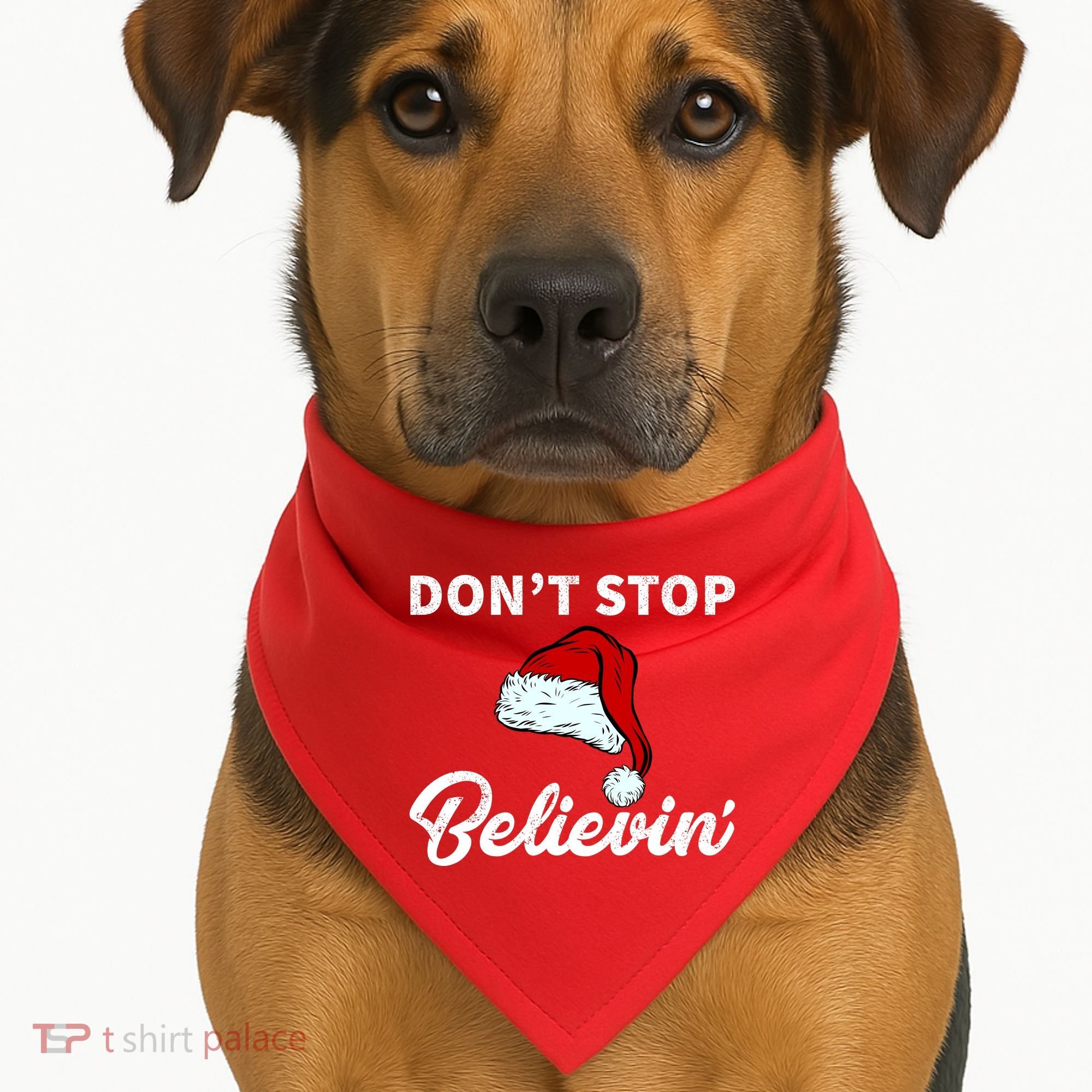 Don't Stop Believing Santa Hat USA-Made Doggie Bandana