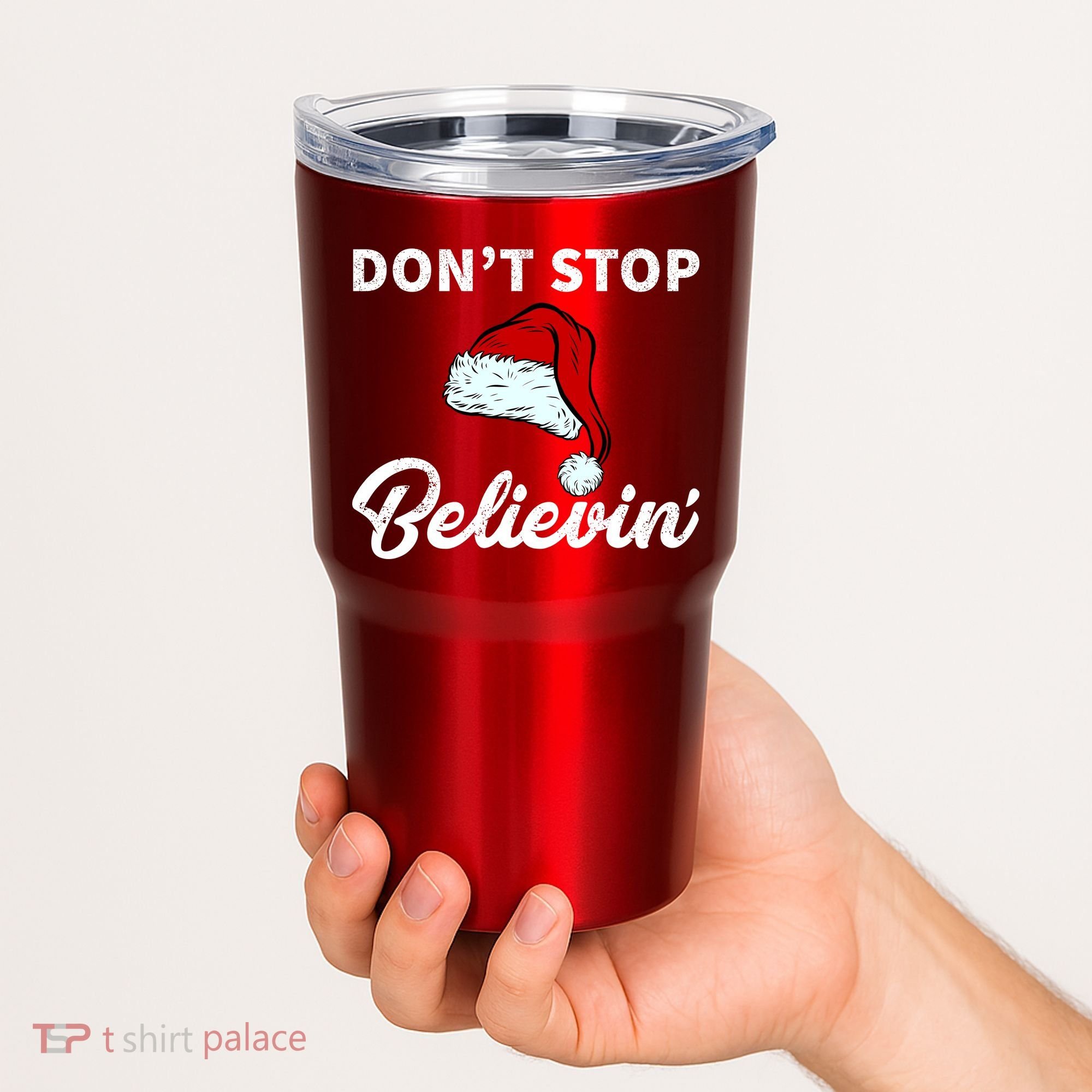Don't Stop Believing Santa Hat Tumbler