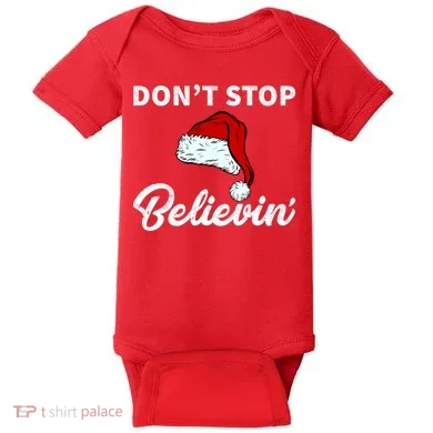 Don't Stop Believing Santa Hat Baby Bodysuit