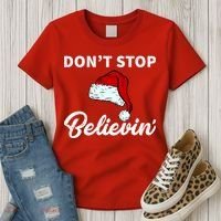 Don't Stop Believing Santa Hat Women's T-Shirt thumb 3
