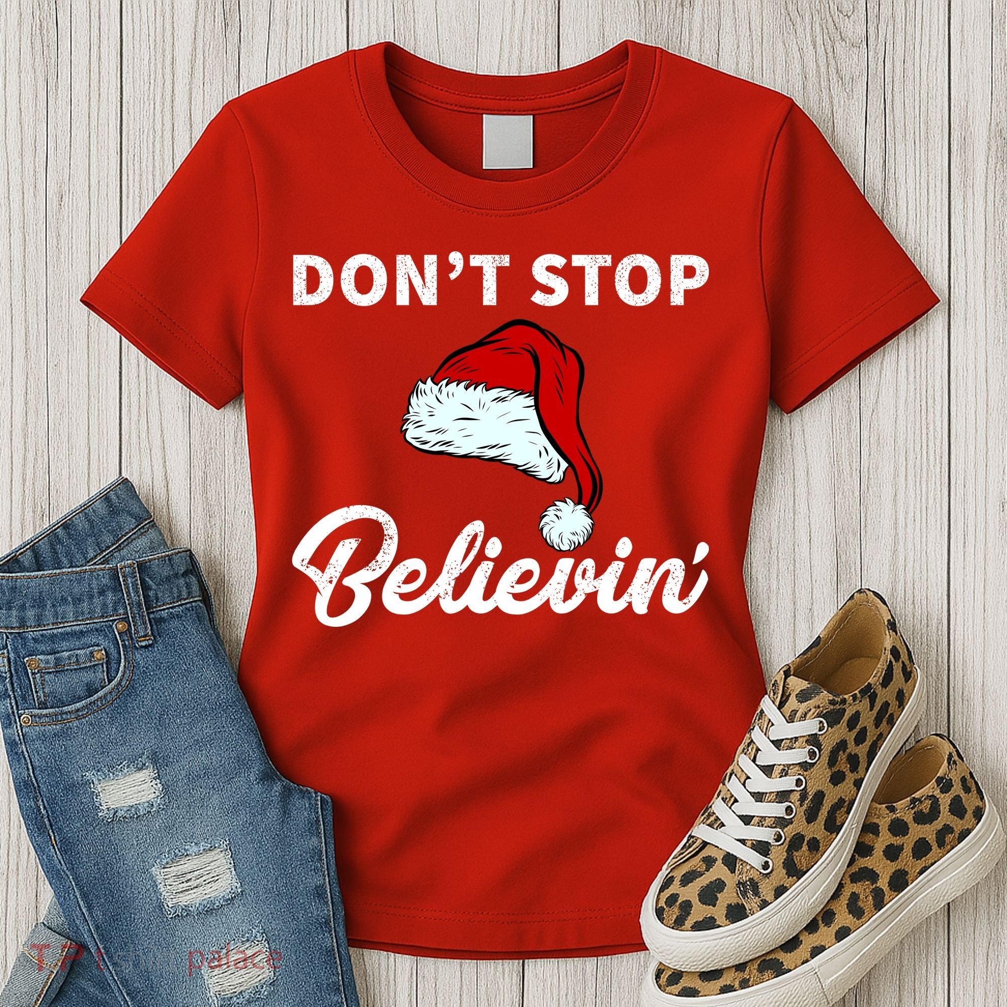 Don't Stop Believing Santa Hat Women's T-Shirt