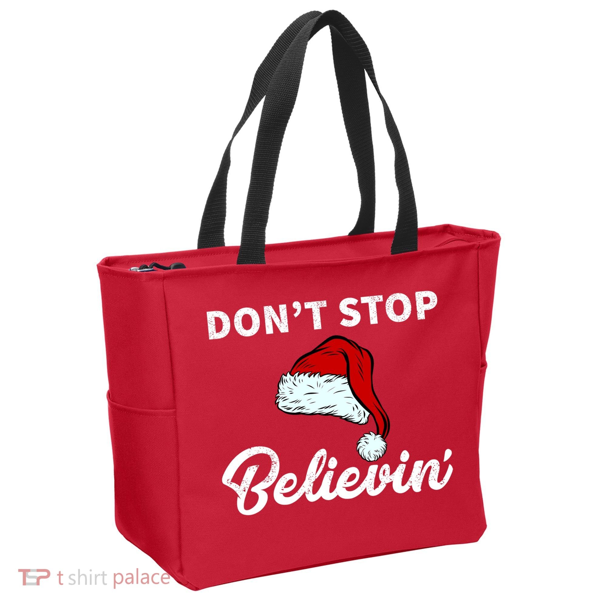 Don't Stop Believing Santa Hat Tote Bag