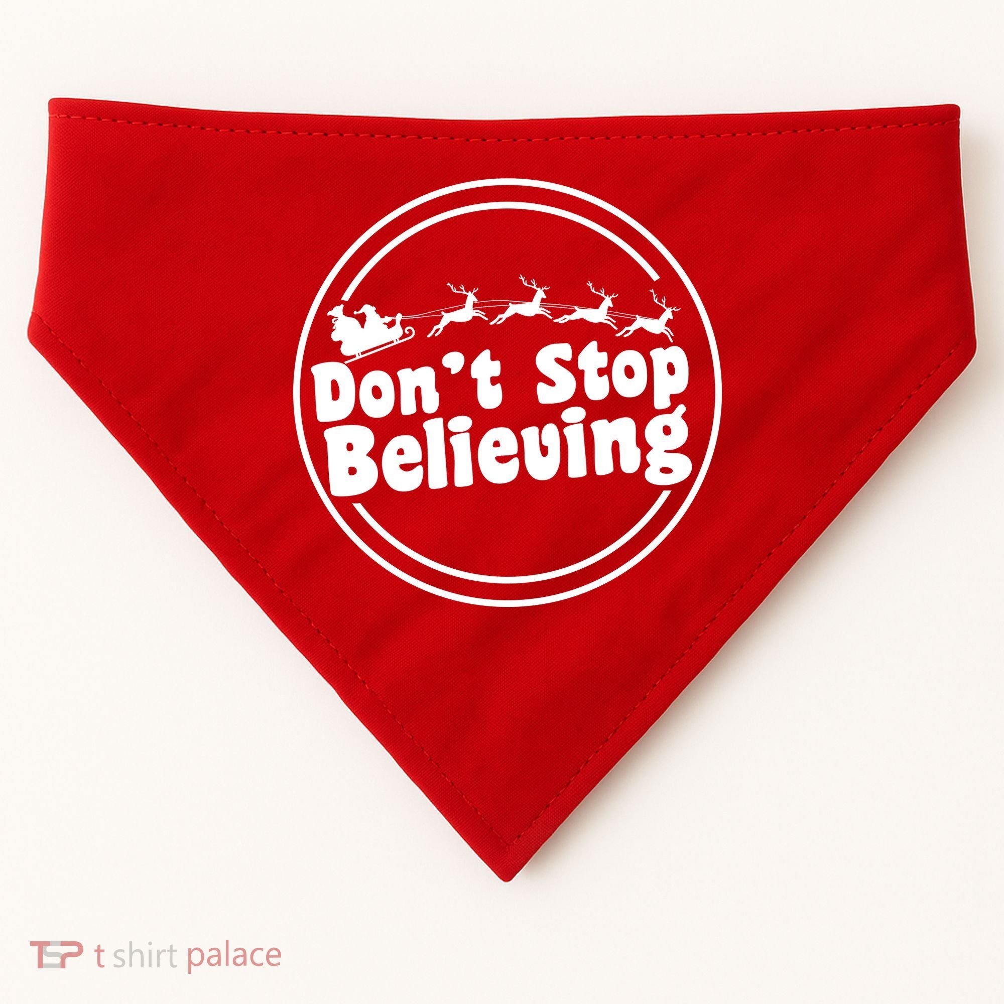 Don't Stop Believing Santa Sleigh Christmas USA-Made Doggie Bandana