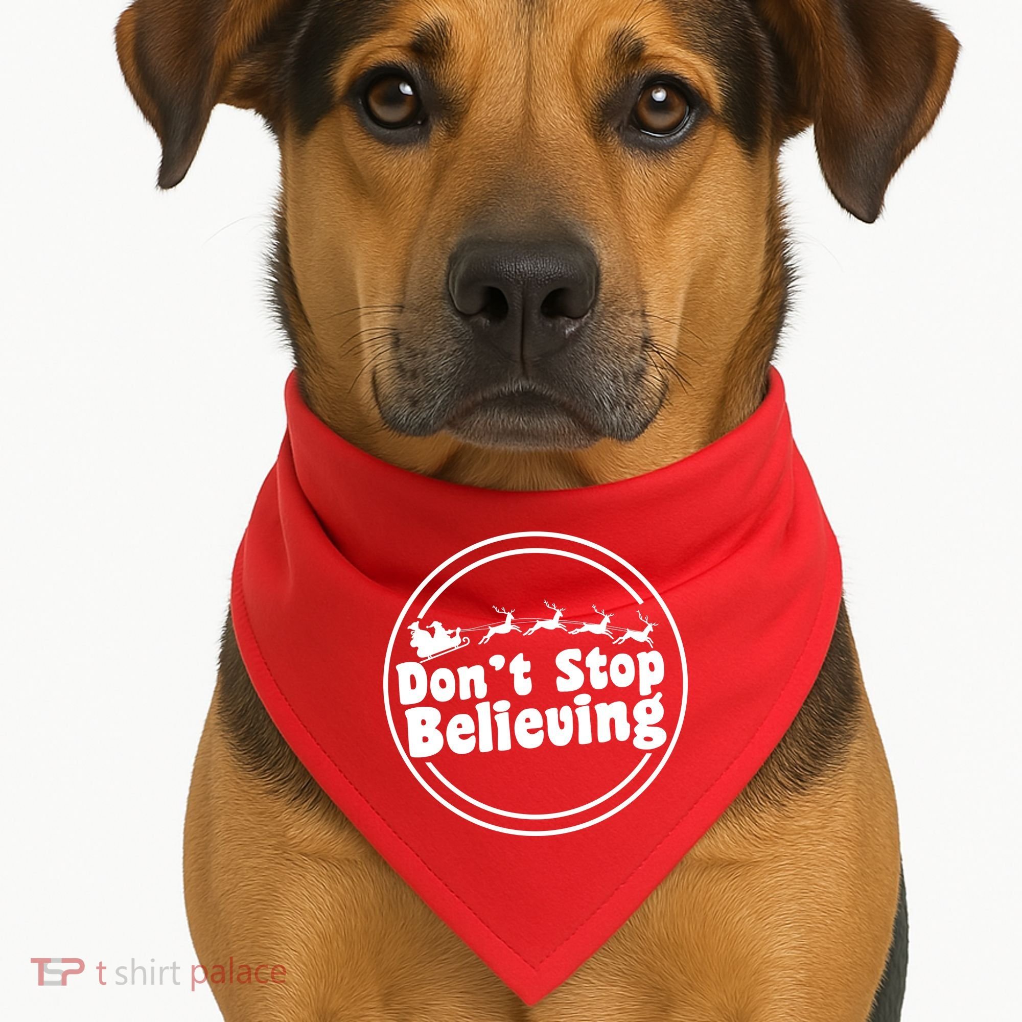 Don't Stop Believing Santa Sleigh Christmas USA-Made Doggie Bandana