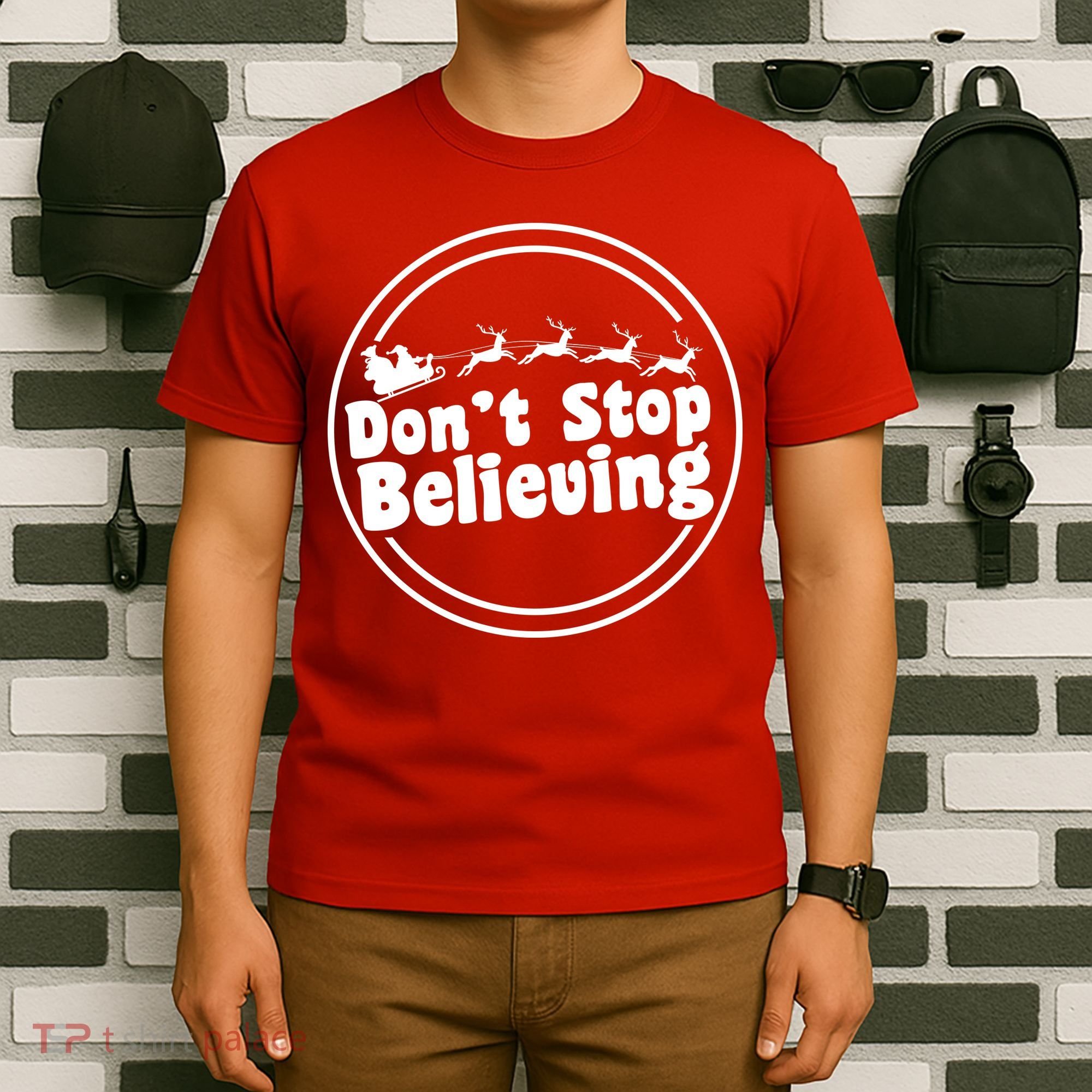 Don't Stop Believing Santa Sleigh Christmas T-Shirt