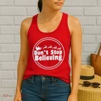 Don't Stop Believing Santa Sleigh Christmas Women's Tank Top thumb 2