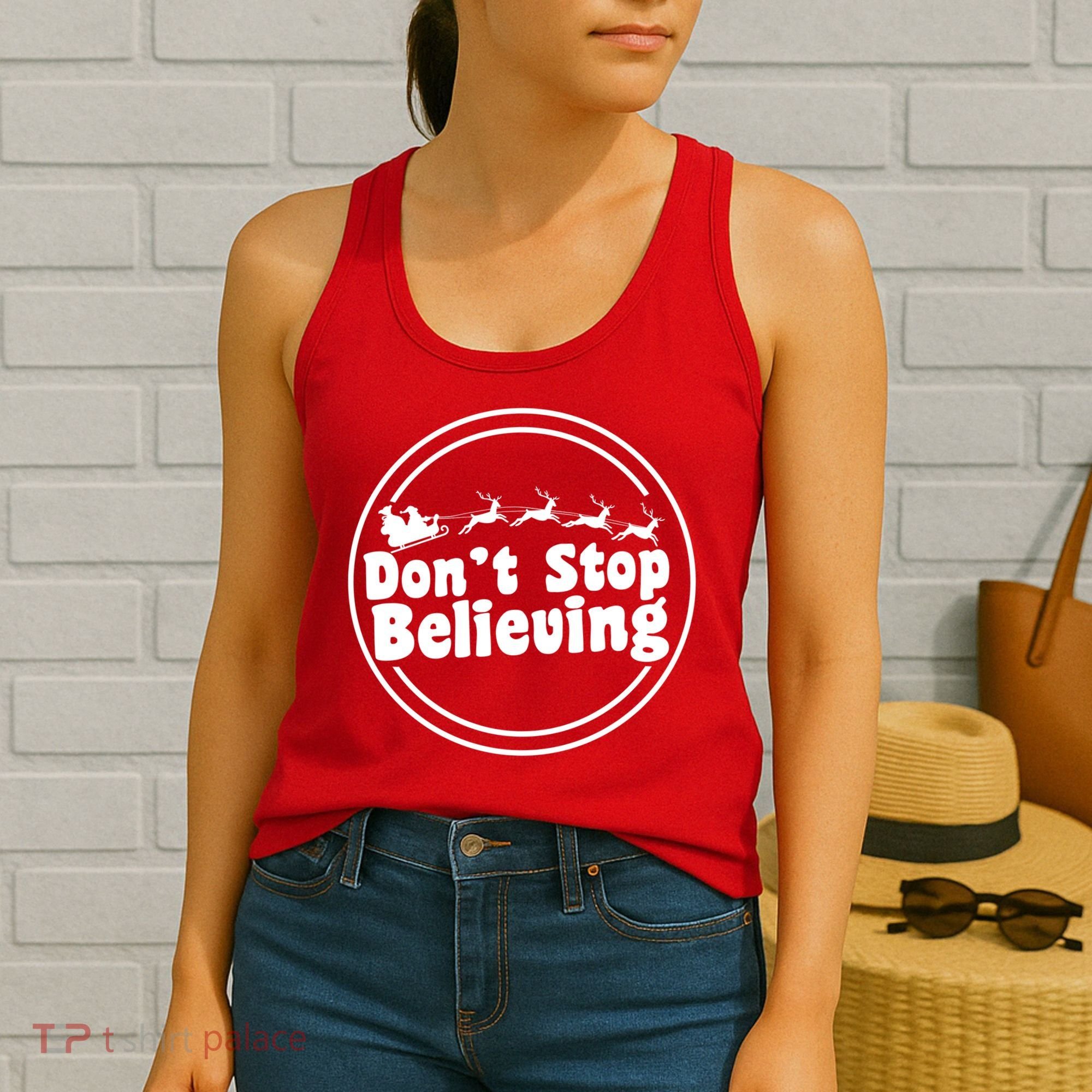 Don't Stop Believing Santa Sleigh Christmas Women's Tank Top