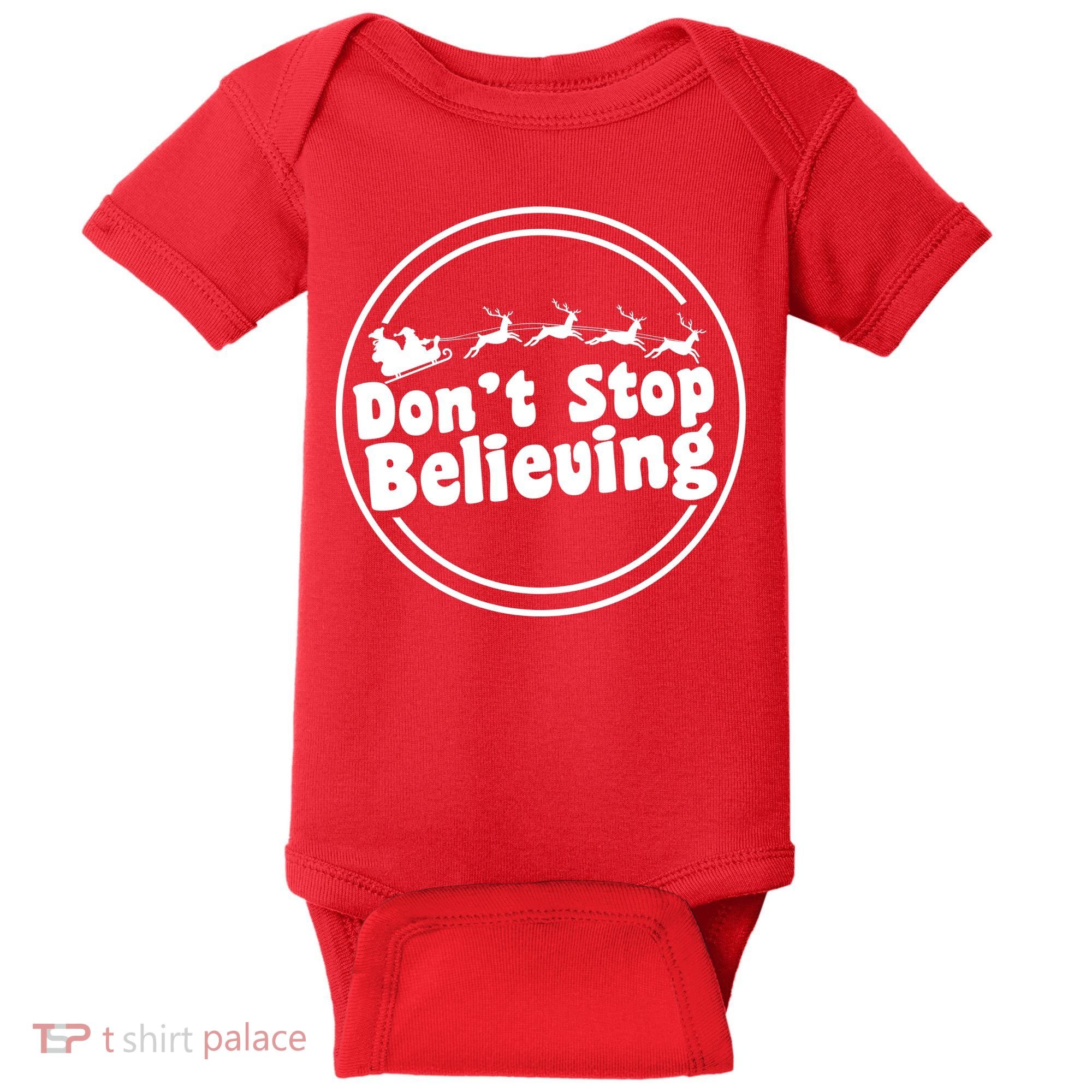Don't Stop Believing Santa Sleigh Christmas Baby Bodysuit