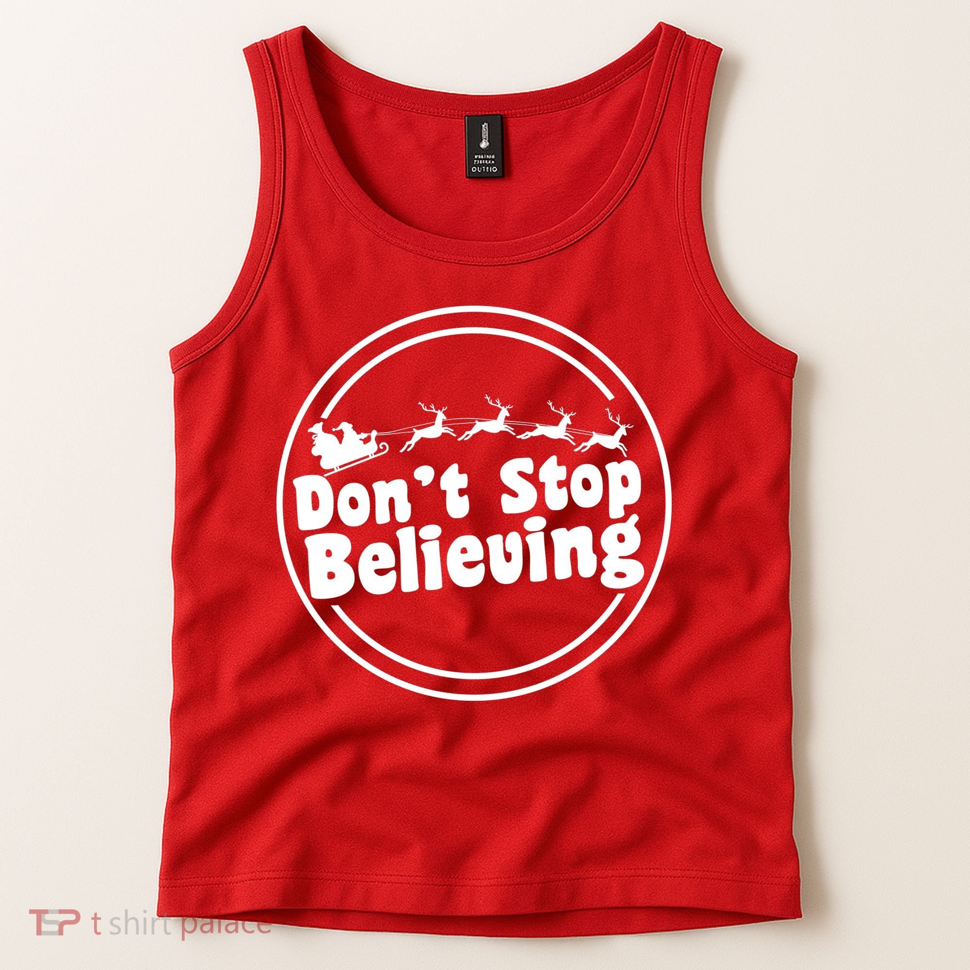 Don't Stop Believing Santa Sleigh Christmas Tank Top