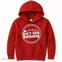 Don't Stop Believing Santa Sleigh Christmas Kids Hoodie thumb 0