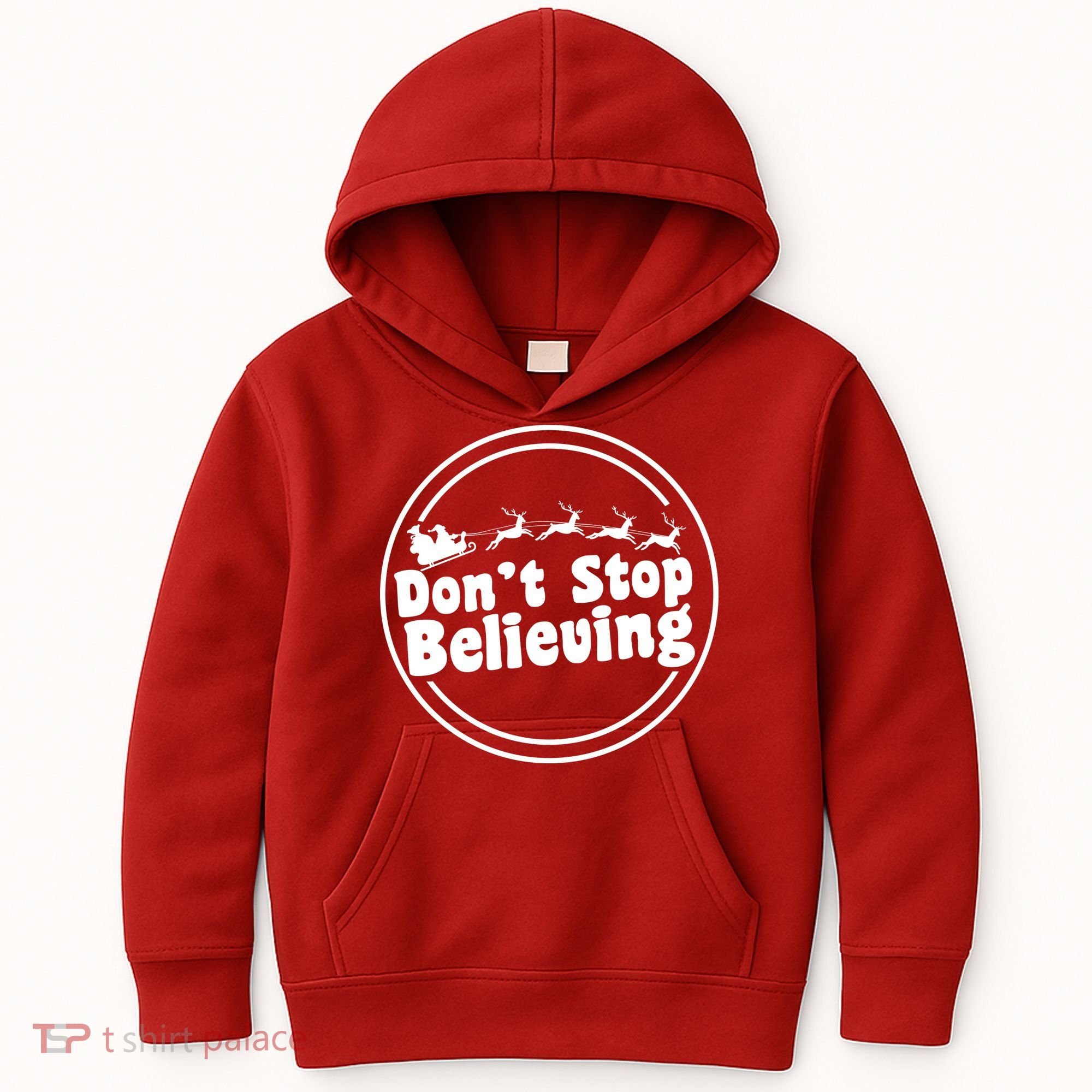 Don't Stop Believing Santa Sleigh Christmas Kids Hoodie