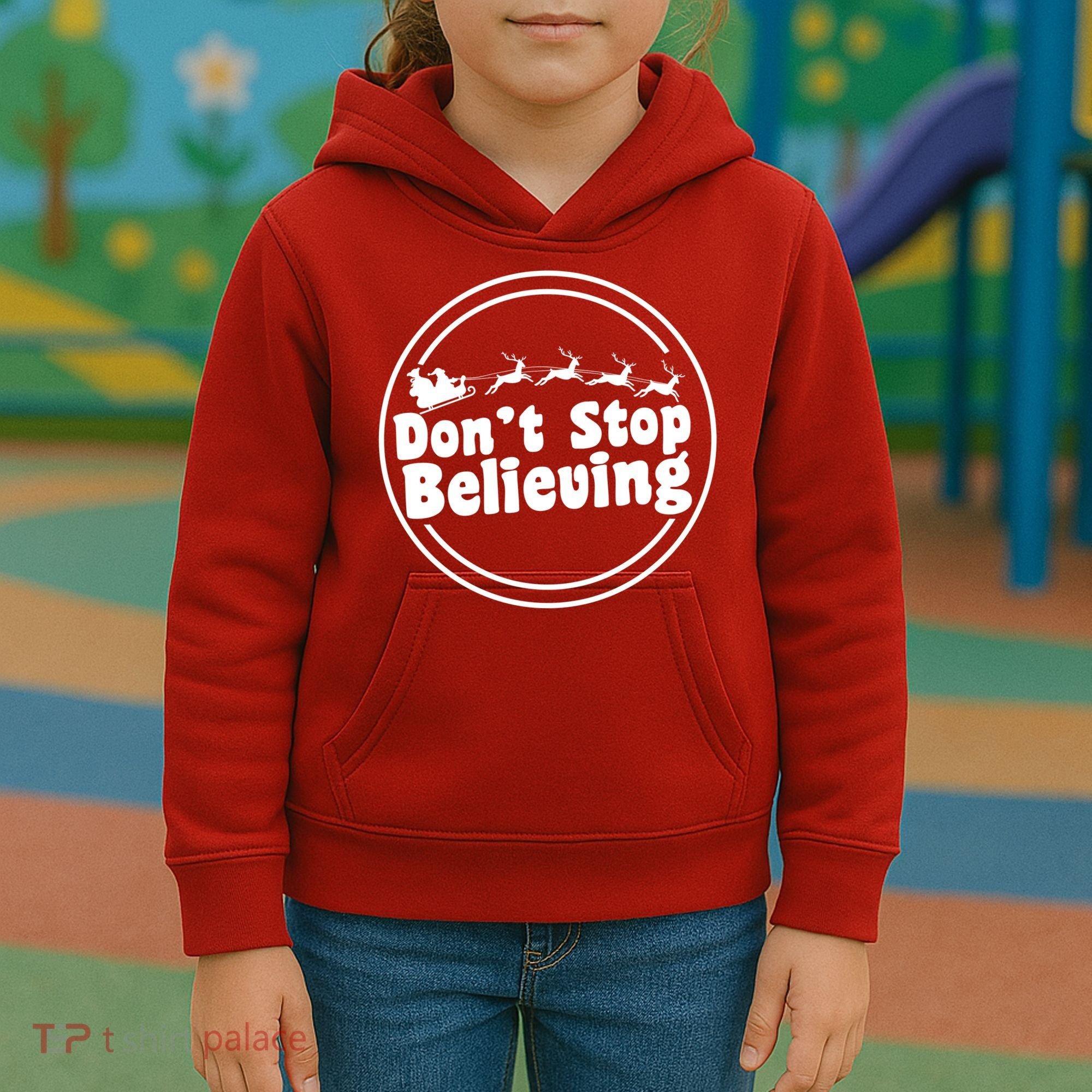 Don't Stop Believing Santa Sleigh Christmas Kids Hoodie